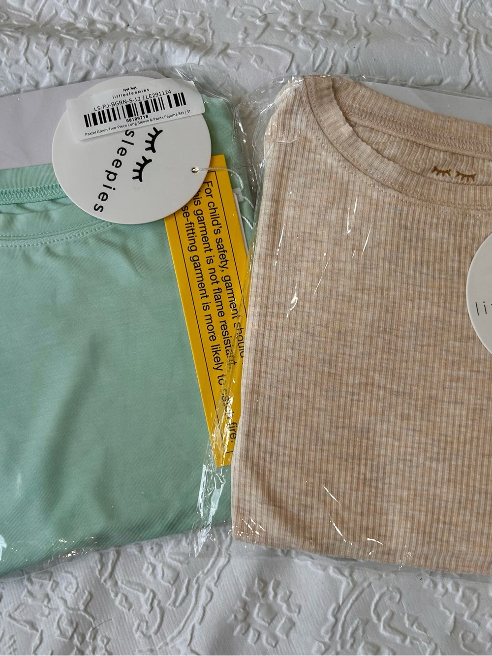 Little Sleepies Pajama Sets - Mint & Ribbed Oatmeal